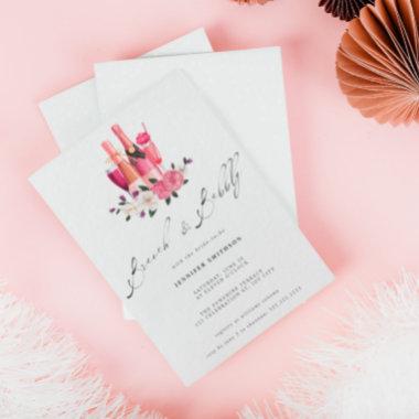 Elegant Pink Calligraphy Brunch Bubbly Bridal Invitations