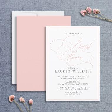 Elegant Pink Calligraphy Formal Bridal Shower Invitations