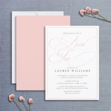 Elegant Pink Calligraphy Formal Bridal Tea Invitations