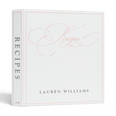 Elegant Pink Calligraphy Recipe Binder