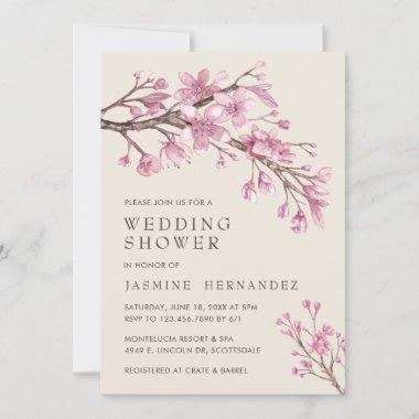 Elegant Pink Cherry Blossom Wedding Shower Invitations