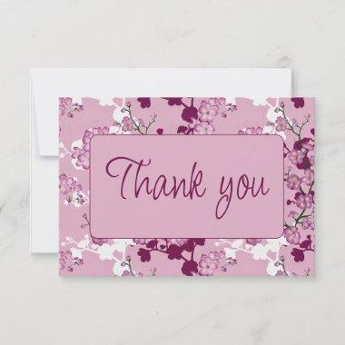 Elegant Pink Cherry Blossoms Bridal Shower Thank You Invitations
