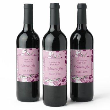 Elegant Pink Cherry Blossoms  Wine Label