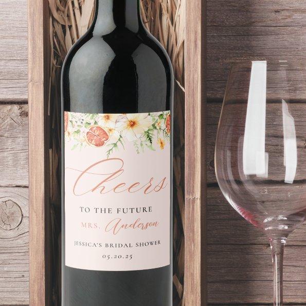 Elegant Pink Citrus Floral  Wine Label