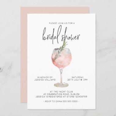 Elegant Pink Cocktail Bubbly Brunch Bridal Shower Invitations