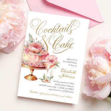 Elegant Pink Cocktails and Cake Bridal Shower Invitations