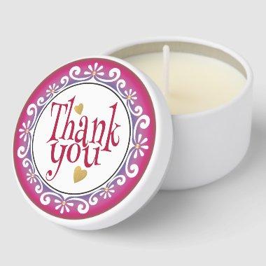 Elegant Pink Decorative Floral Pattern Thank You Mini Candle Favors
