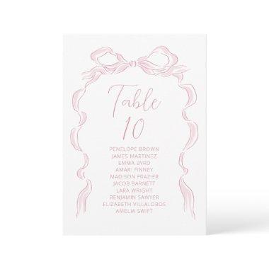 Elegant Pink Drawn Bow Table Number seating chart