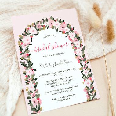 Elegant pink floral arch watercolor bridal shower Invitations