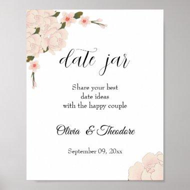 Elegant Pink Floral Blossom Wedding Date Jar Poster