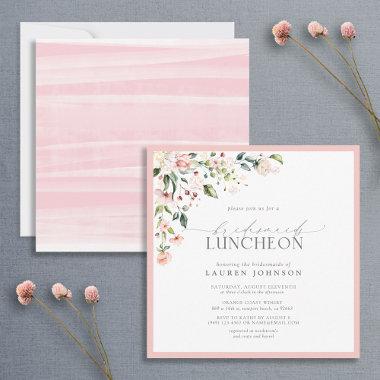Elegant Pink Floral Bridal Luncheon Invitations