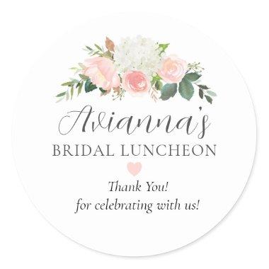 Elegant Pink Floral Bridal Luncheon Thank You Classic Round Sticker