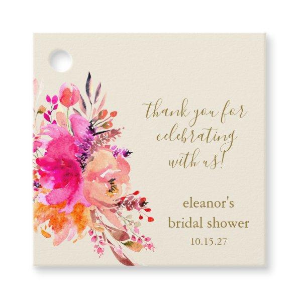 Elegant Pink Floral Bridal Shower Custom Thank You Favor Tags