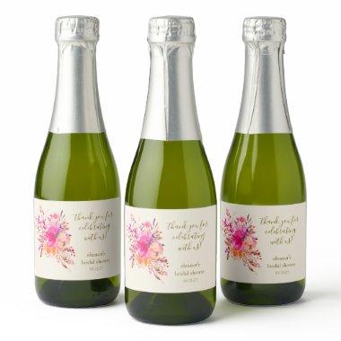 Elegant Pink Floral Bridal Shower Custom Thank You Sparkling Wine Label