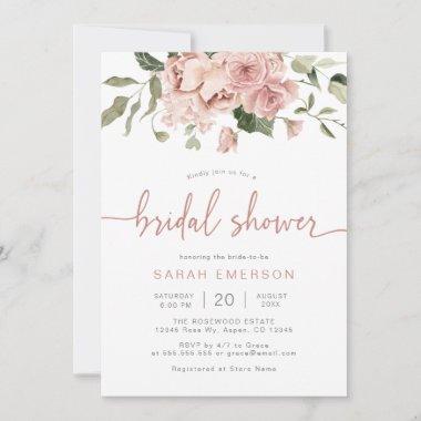 Elegant Pink Floral Bridal Shower Invitations