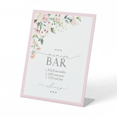 Elegant Pink Floral Bridal Shower Mimosa Bar Pedestal Sign