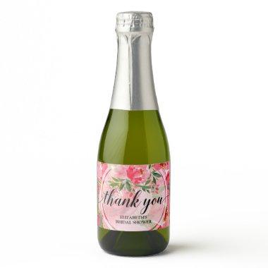 Elegant Pink Floral  Mini Sparkling Wine Label