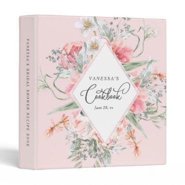 elegant pink floral  recipe book 3 ring binder
