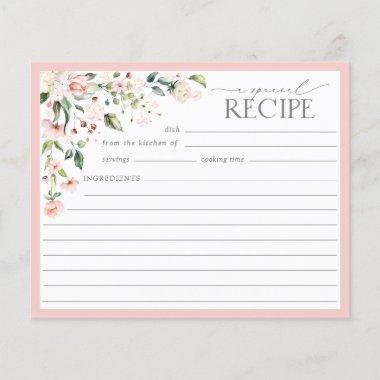 Elegant Pink Floral Bridal Shower Recipe Invitations v2