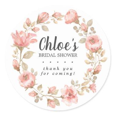 Elegant Pink Floral Bridal Shower Thank You Classic Round Sticker