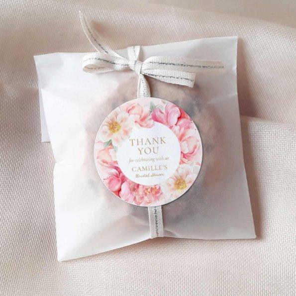 Elegant Pink Floral  Thank you Classic Round Sticker