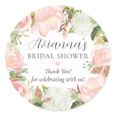 Elegant Pink Floral Bridal Shower Thank You Favor Classic Round Sticker