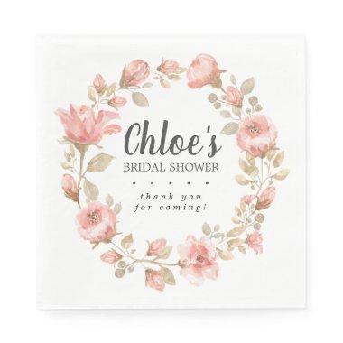 Elegant Pink Floral Bridal Shower Thank You Napkins