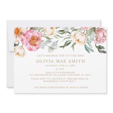 Elegant Pink Floral Champagne Bridal Shower Invitations