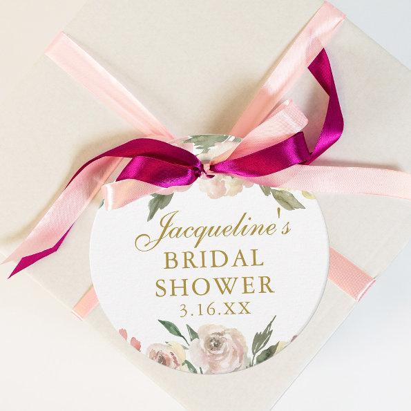Elegant Pink Floral Custom Gold  Favor Tags