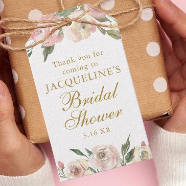 Elegant Pink Floral Custom Gold Bridal Shower Gift Tags