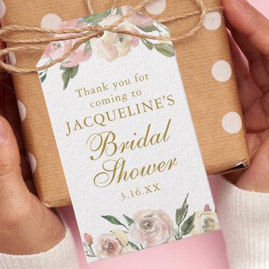 Elegant Pink Floral Custom Gold  Gift Tags