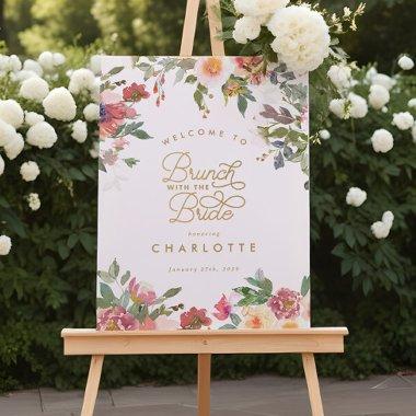 Elegant Pink Floral Gold  Brunch Sign