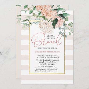 Elegant Pink Floral Hydrangea Bridal Shower Brunch Invitations