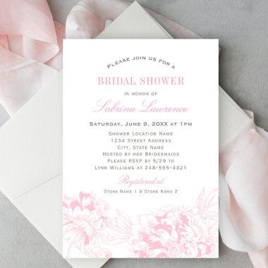 Elegant Pink Floral Peony Wedding Bridal Shower Invitations