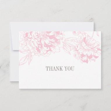 Elegant Pink Floral Peony Wedding Gray Thank You Invitations
