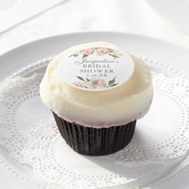 Elegant Pink Floral Personalized Bridal Shower Edible Frosting Rounds