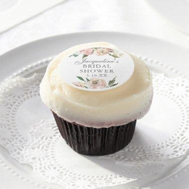 Elegant Pink Floral Personalized  Edible Frosting Rounds