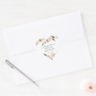 Elegant Pink Floral Personalized Bridal Shower Heart Sticker