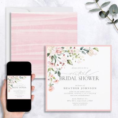 Elegant Pink Floral Virtual Bridal Shower Invitati Invitations