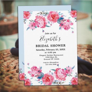 Elegant Pink Floral Watercolor Bridal Shower  Invitations
