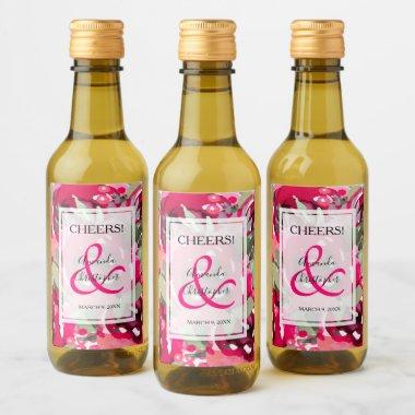 Elegant Pink Floral Wedding Mini Wine Label