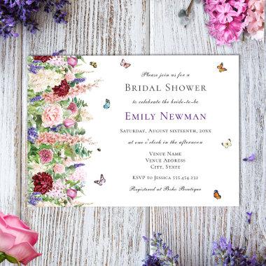 Elegant Pink Flowers & Butterflies | Bridal Shower Invitations