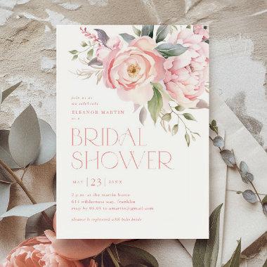 Elegant Pink Flowers Greenery Garden Bridal Shower Invitations