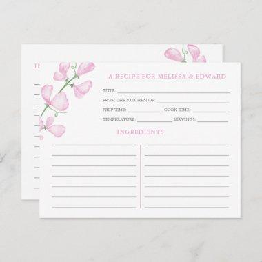 Elegant Pink Flowers Wedding Shower Recipe Invitations