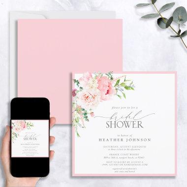 Elegant Pink Garden Flowers Bridal Shower Invitations