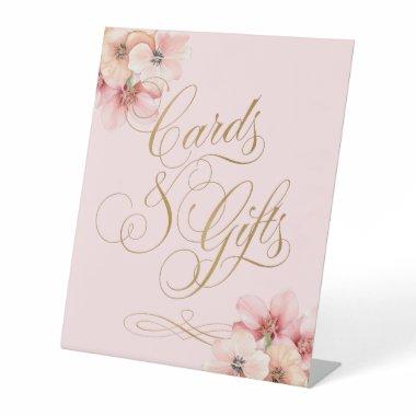 Elegant Pink Gold Floral Invitations and Gifts Pedestal Sign
