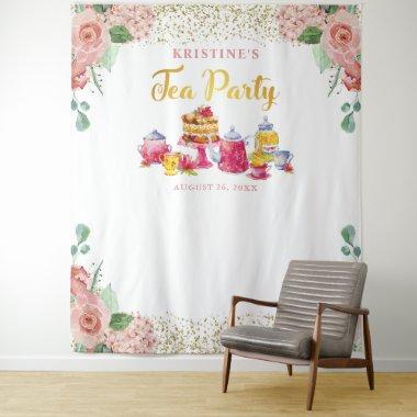 Elegant Pink Gold Floral Tea Party Photo Backdrop