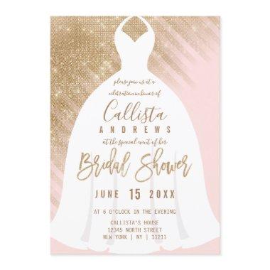 Elegant Pink Gold Glitter Dress Bridal Shower Invitations