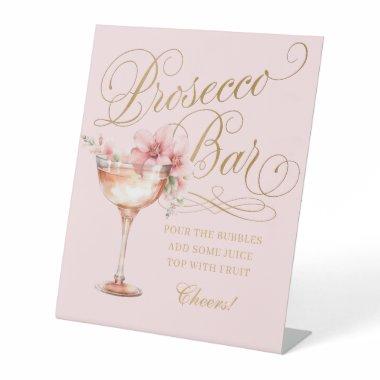 Elegant Pink Gold Prosecco Bar Pedestal Sign