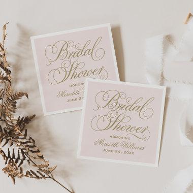 Elegant Pink Gold Script Wedding Bridal Shower Napkins